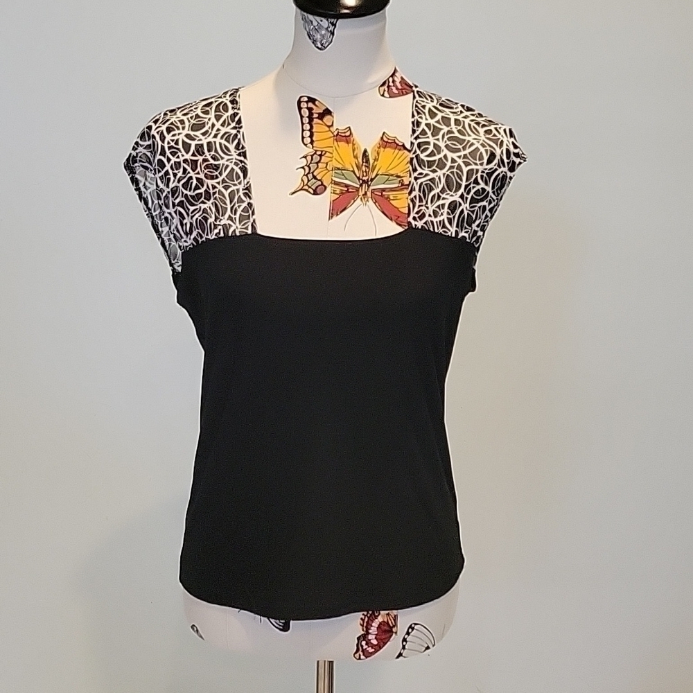 Susan LAWRENCE black sleeveless top.  size large. L